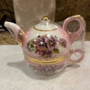 Nantucket Pink Purple Floral Mini Tea Pot and Cup NEW